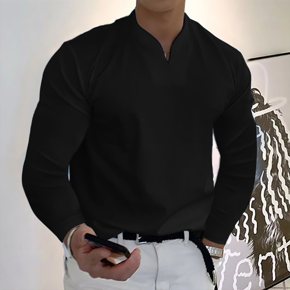 đăS-5XLă Nowy stylowy, elastyczny, baweĆniany T-shirt mÄski z dekoltem w ksztaĆcie litery V, na lato-3916336