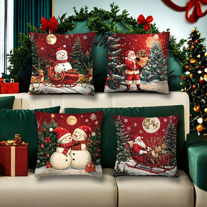 🎅¡Oferta navideña! 49% de descuento🎄Fundas de almohada con temática navideña [Juego de 4] 4167571