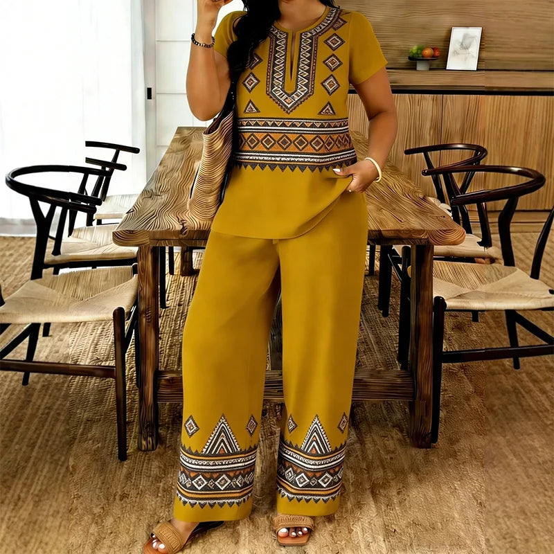 🥼 Compleu de Vară Premium: Bluză cu Decolteu în V și Pantaloni Lejeri – Material Fluid, Efect de Alungire, 6 Culori, S-2XL! ✨☀️