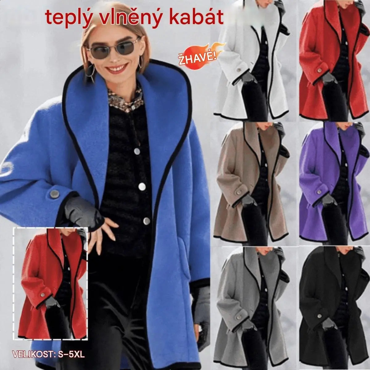 ❄️🥰[S-5XL] Nový podzimní a zimní vícebarevný volný vlněný kabát s kulatým výstřihem a kapucí