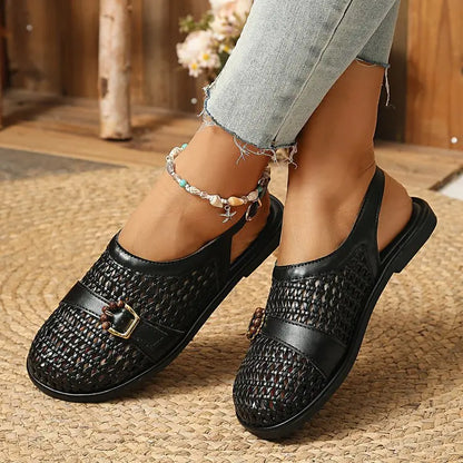 🛍️ Pohodlí a svěžest! Nízké pletené sandály s uzavřenou špičkou a páskem | 36-43