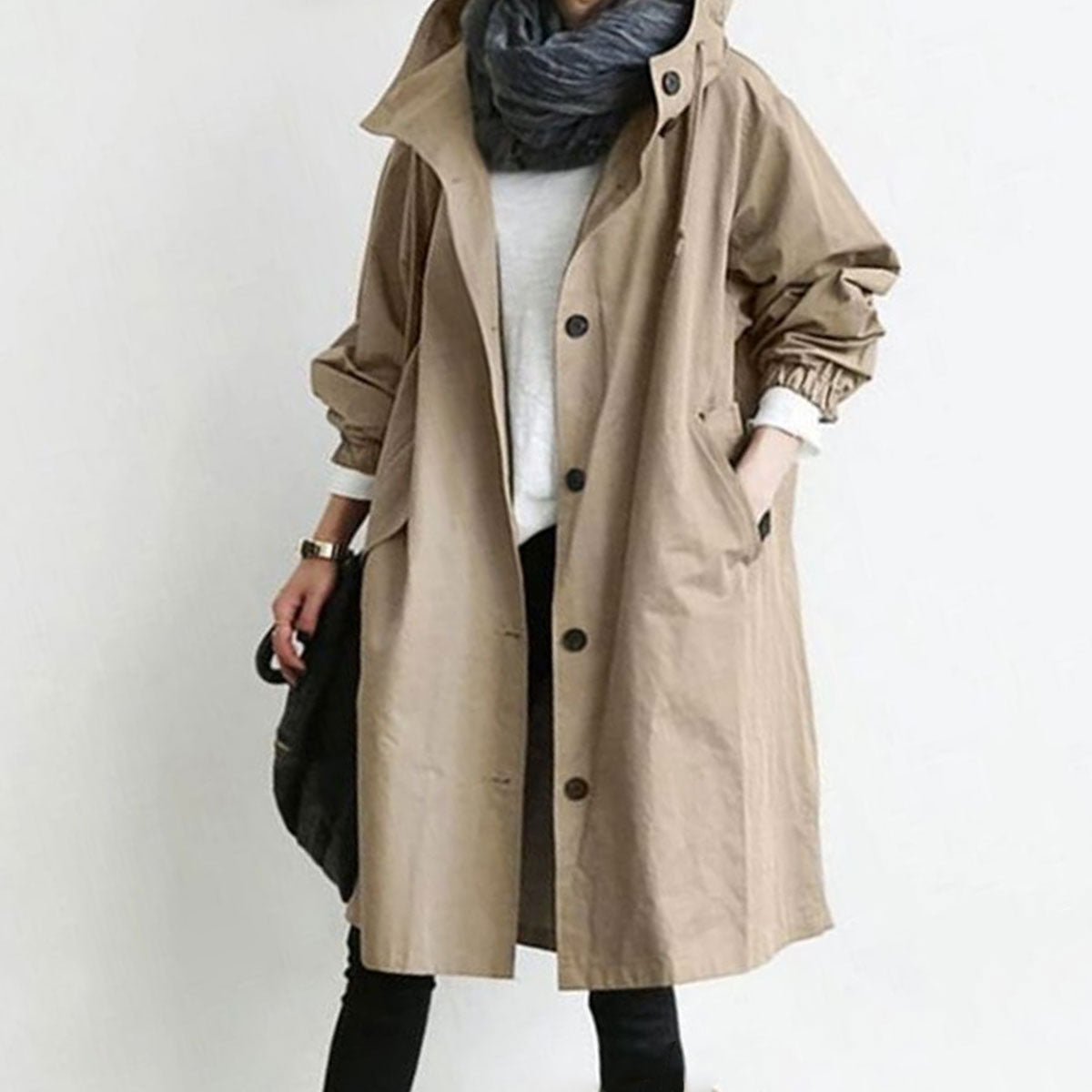 🥼【S-5XL】Nowa jesienna, długa, plus-size, swobodna wiatrówka damska, codzienna moda-4109896
