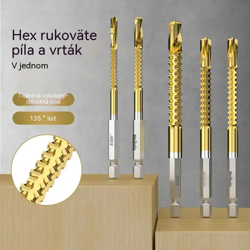 🛠️🔧Poslední den sleva 50 %【6 kusů】2v1 titanem potažen vysokorychlostní ocelový spirálový vrták – šestihranná stopka, vhodný pro vrtání a drážkování dřeva a kovu🔩