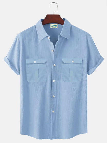 👔【M-5XL】Nová letní pánská jednobarevná lněná košile
