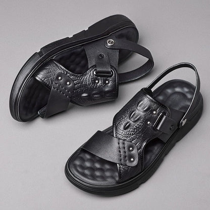 🐂【Kup 1, a 1 dostaniesz gratis】【38-44】Nowe męskie skórzane sandały plażowe z grubą podeszwą-4040569