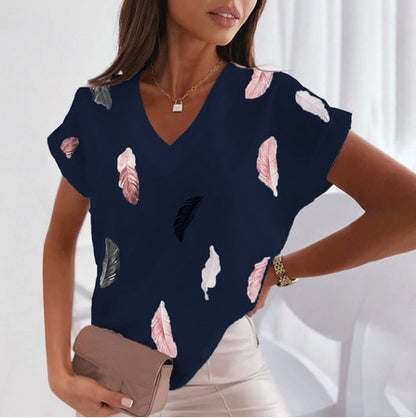 🎉🌈【Ograniczona ilość】🔥✨【S-6XL】2025 Lato Nowy Prosty Wygodny Miękki Damski T-shirt z nadrukiem 3D Piór-3970872