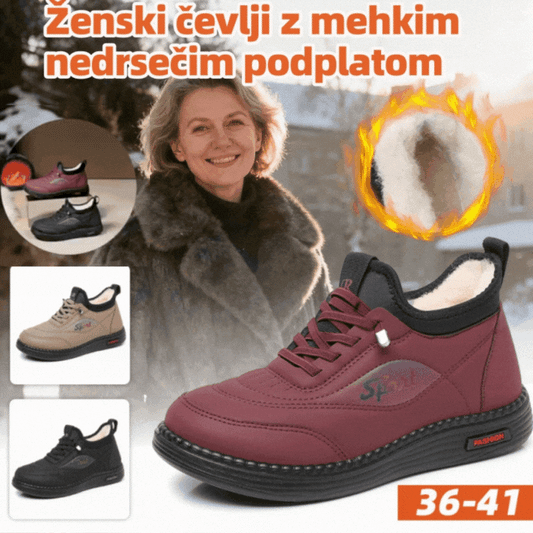👟【35-41】Modni in vsestranski topli bombažni čevlji. Debeli nedrseči, snežni škornji z mehkim podplatom