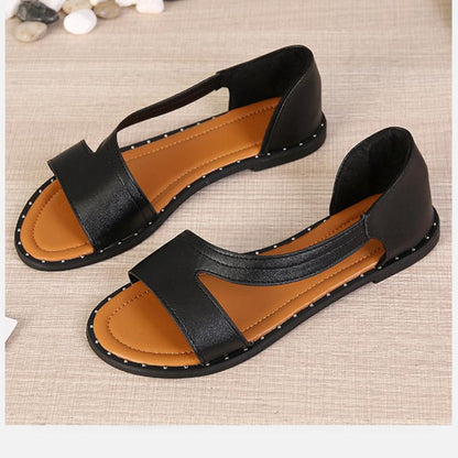 🎀🎁【36-43】 skórzane płaskie sandały z otwartymi nitami w kształcie rybich ust-4024668