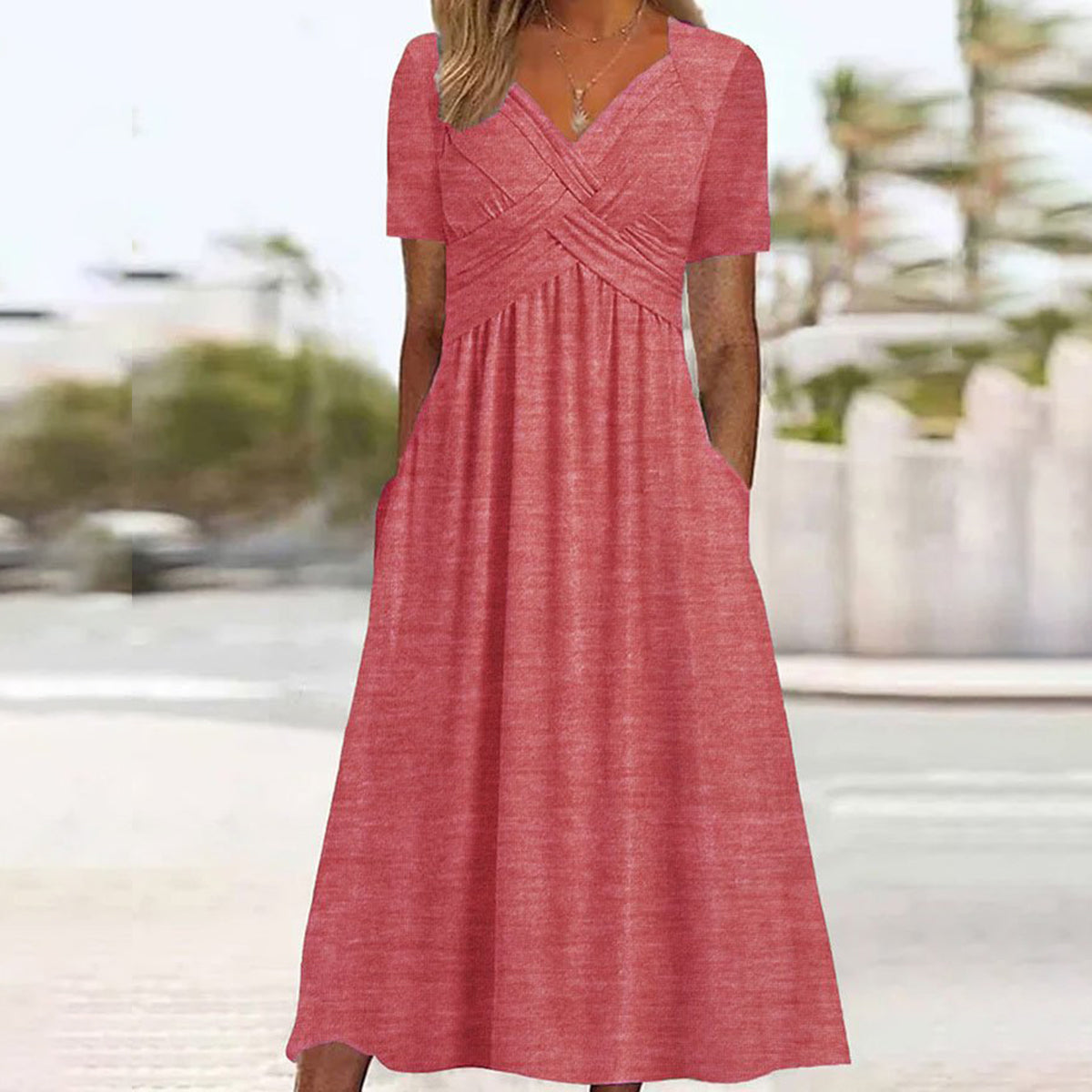 🔥Oferta ograniczona czasowo🔥【S-3XL】Sukienka Pure Color Casual Fashion o średniej długości 3611785