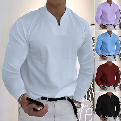 👔【S-5XL】 Nowy stylowy, elastyczny, bawełniany T-shirt męski z dekoltem w kształcie litery V, na lato