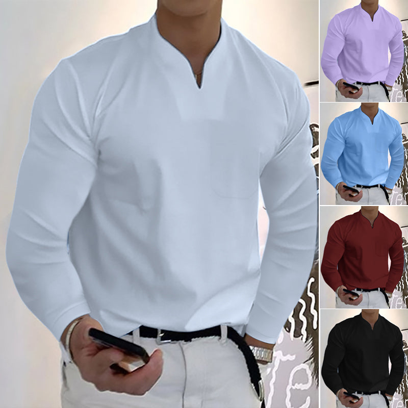 👔【S-5XL】 Nowy stylowy, elastyczny, bawełniany T-shirt męski z dekoltem w kształcie litery V, na lato-3916336
