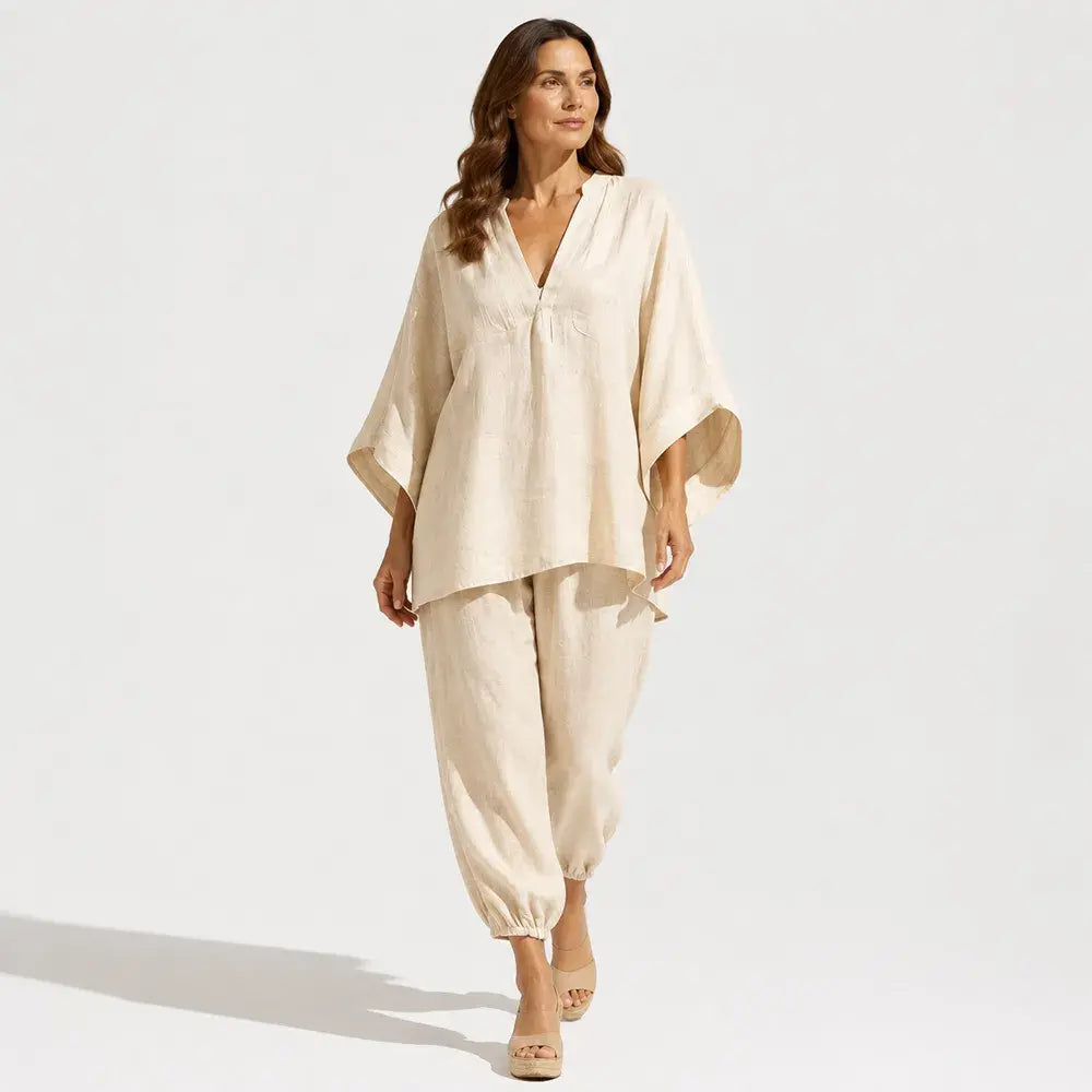 【S-3XL】👗✨ Souprava s volným výstřihem a širokým lemem, netopýřími rukávy, ležérní design, volný střih, ideální pro každodenní nošení - pohodlná a všestranná ✨🌸