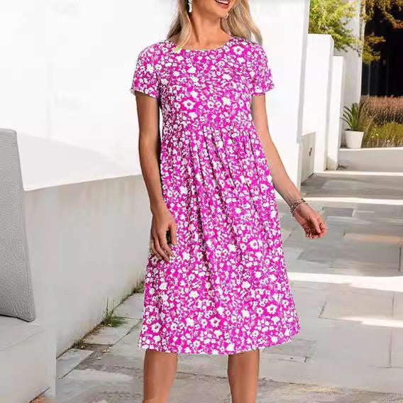 💕💕【Časově omezená nabídka】【S-3XL】Nové letní šaty s krátkým rukávem a kulatým výstřihem s potiskem. Možnost platby na dobírku.