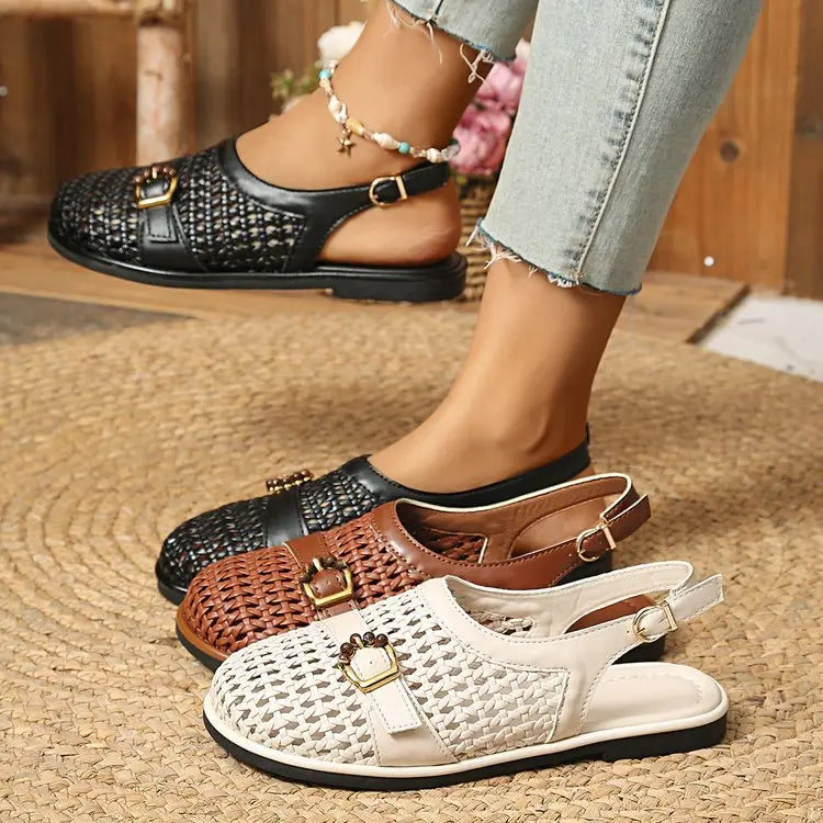🛍️ Pohodlí a svěžest! Nízké pletené sandály s uzavřenou špičkou a páskem | 36-43