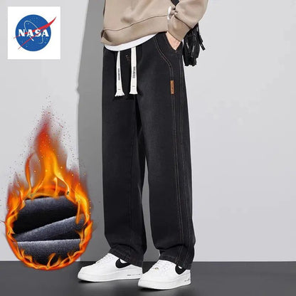 Spodnie zimowe z podszewką z polaru, luźne i proste-4213486