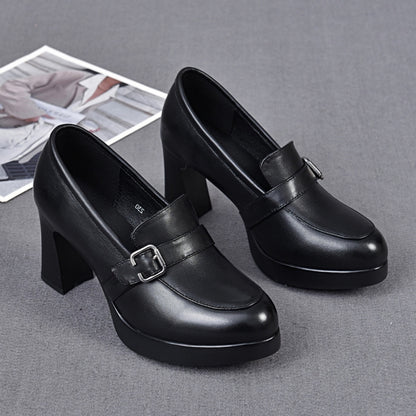 👠【35-40】🔥 Hit 2025! 💖Stylowe skórzane buty damskie na wysokim grubym obcasie | Komfort i moda w jednym-4095019
