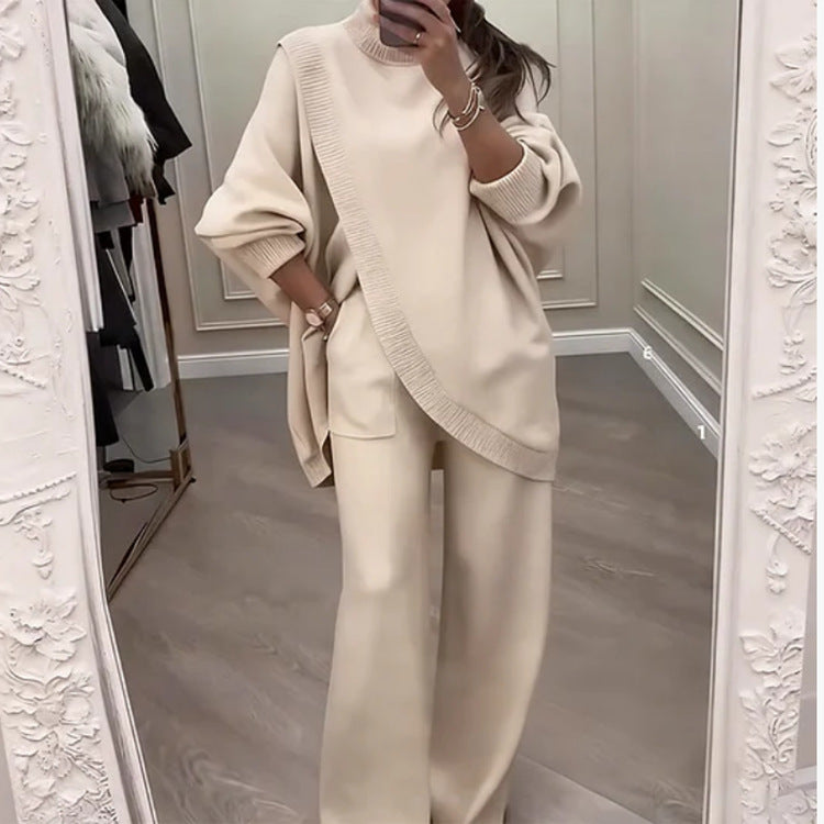 🔥  Nowość! Dwuczęściowy komplet damski – asymetryczny sweter + spodnie z szerokimi nogawkami, luźny krój, miękki materiał, superwygodny👚 Darmowa wysyłka✨ 4203730