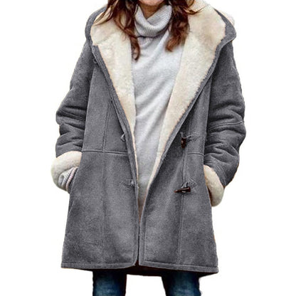 💕Sezónní výprodej – sleva 50 % 🔥【S–5XL】Dámská nadměrná velikost podzimní a zimní zateplená bunda s kožešinovým límcem