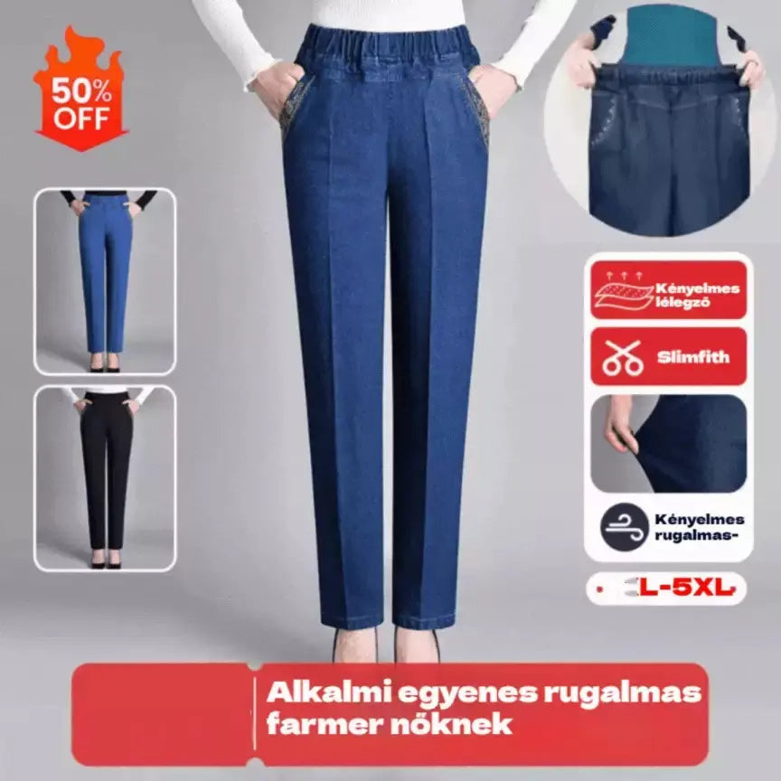 🔥👖 Utolsó nap – 50% kedvezmény 【L–5XL】 Új, női, laza szabású, rugalmas, egyenes szárú farmernadrág meleg béléssel őszre és télre, meleg és kényelmes ✨