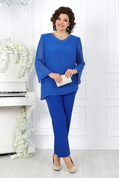 [Top + Spodnie] Nowy modny i elegancki komplet z szyfonu [S-3XL] 4164831