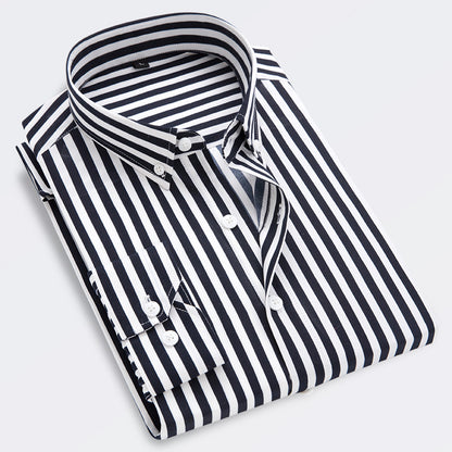 Camisa de negocios a rayas de manga larga para hombre 【M-5XL】 4168800