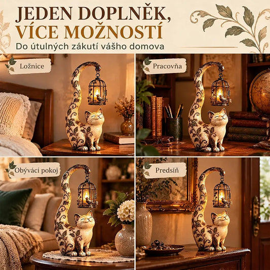 🐱💡Noční světlo ve stylu vintage – kočka s ptačí klecí – kreativní zahradní dekorace✅platba na dobírku