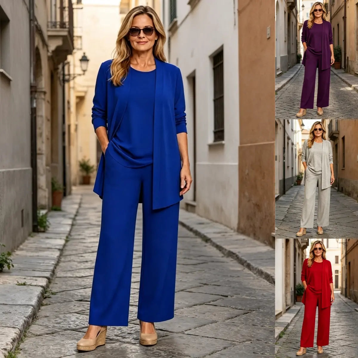 ✨Poslední den 50% sleva 【S–5XL】 Dámská třídílná souprava, přiléhavý kardigan, volný top a dlouhé kalhoty, pohodlný materiál, snadné kombinování