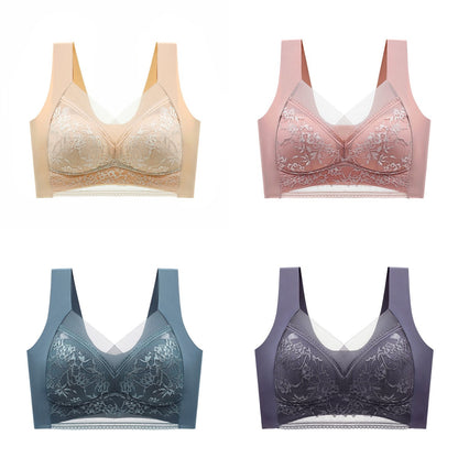 🥰【1 komplet 4 sztuki】👙【40-110 KG】Damski wygodny, bezszwowy koronkowy biustonosz-3951558