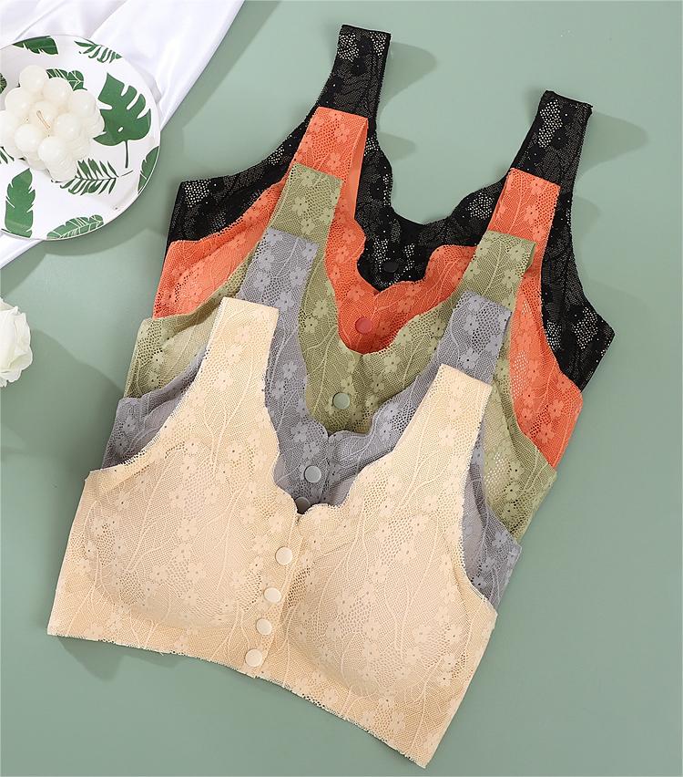 😍【3sztuk】【40-100KG】Damski, bezprzewodowy, koronkowy biustonosz zapinany z przodu-4224375