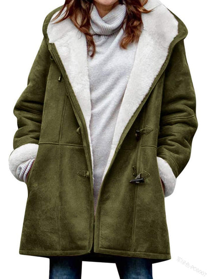 🥼🔥💖[S-5XL] 2025 moda i ciepło w jednym! Damska kurtka z kapturem, zamszowo-wełniana-4116228