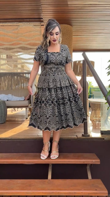 💗👗【S-5XL】Nowa sukienka z haftowaną koronką-3703360