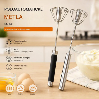【Dvoudílná sada】Poloautomatický šlehač vajec z nerezové oceli