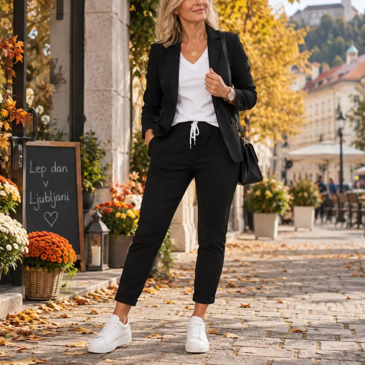 ⭐💎【50% popust】Ženski komplet plašča in hlač oprijetega kroja, mehka tkanina (40–100 kg)