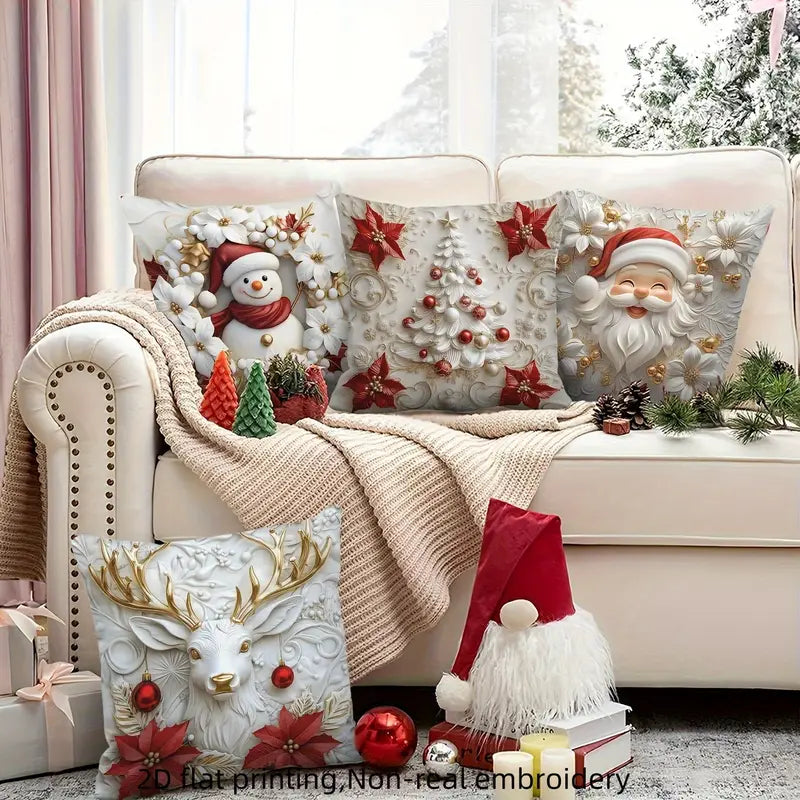 🎅¡Oferta navideña! 49% de descuento🎄Fundas de almohada con temática navideña [Juego de 4] 4167571