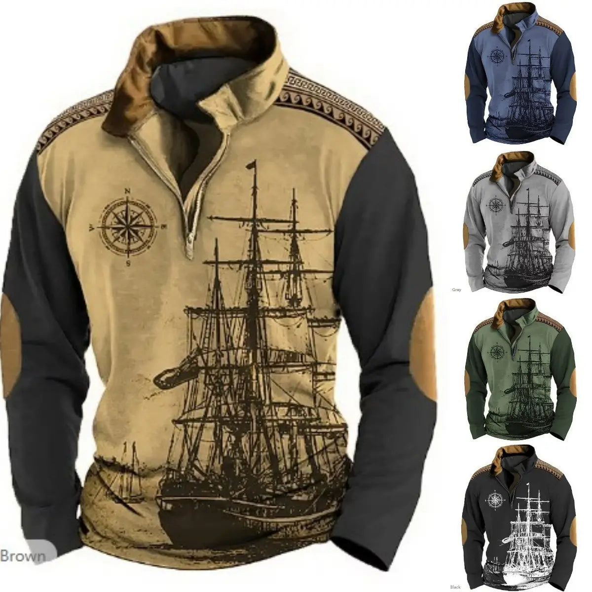 🌟【S-5XL】Nová zimní pánská stylová mikina s potiskem, dlouhými rukávy a polovičním zipem