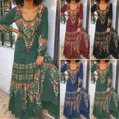 🔥🎉【S-3XL】Vestido de estilo étnico para mujer, nueva moda de invierno 2025, con estampado-4134938