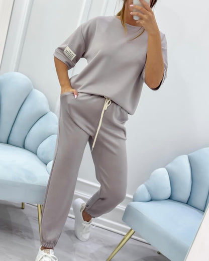 ⏳ Oferta ograniczona czasowo! ⏰Damski zestaw casualowy z jednolitym topem i spodniami-4242280