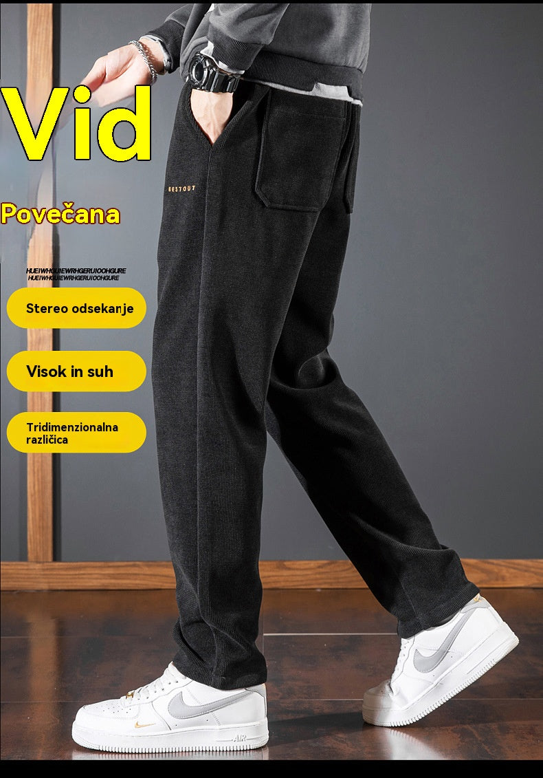 【M-5XL】Pánské podzimní/zimní kalhoty z tlustého manšestru a ženilky-4185621