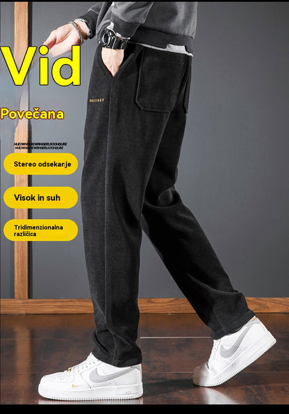 【M-5XL】Pánské podzimní/zimní kalhoty z tlustého manšestru a ženilky-4185621