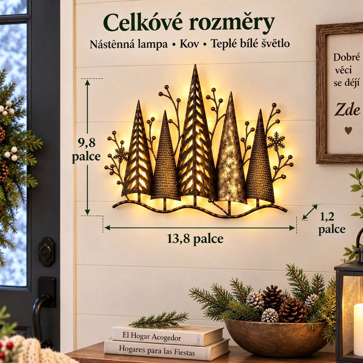 🎄🕯️ Kreativní nástěnná dekorace v retro stylu s motivem lesa a světelným efektem 🌙