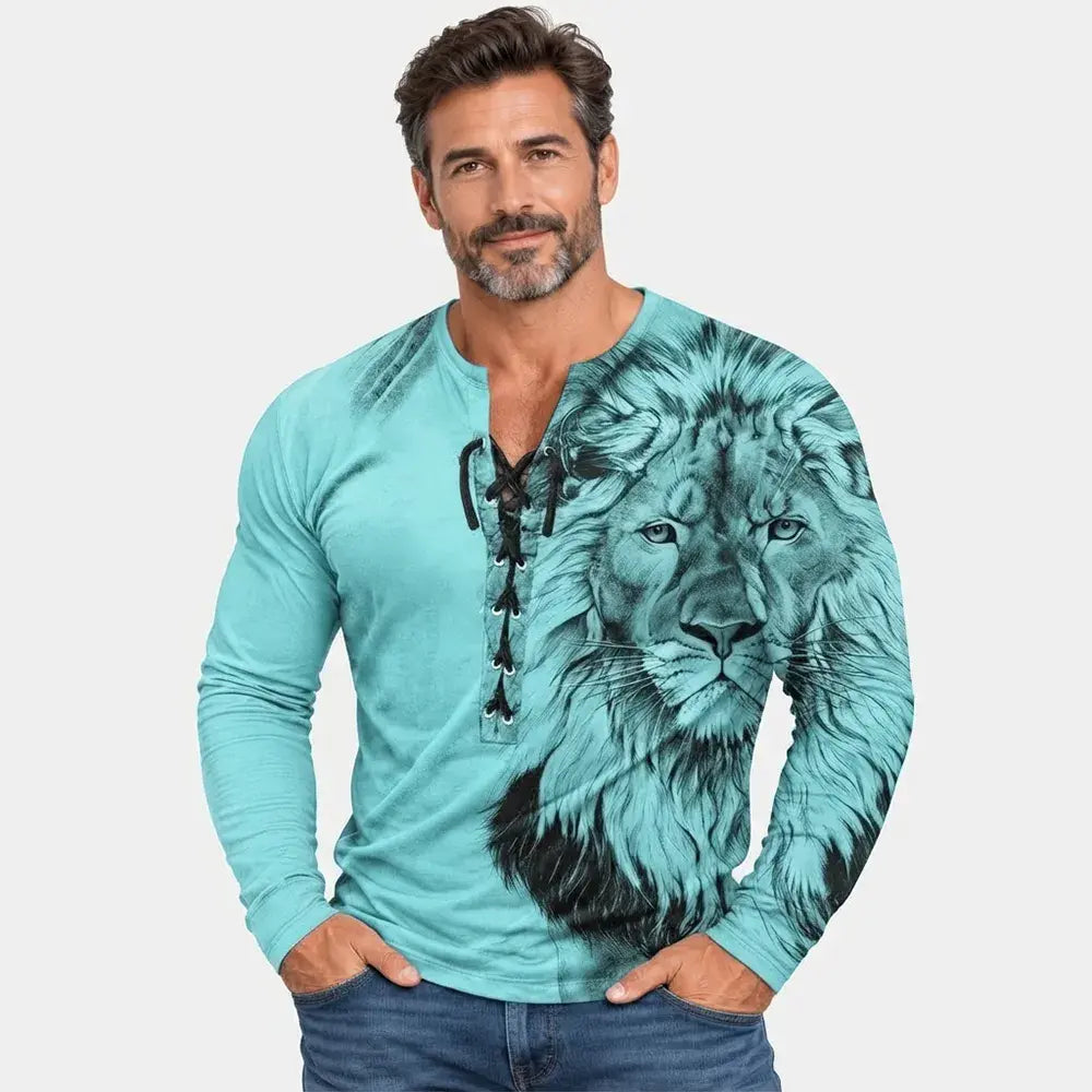 😎🦁 Moška majica z dolgimi rokavi in ohlapnim krojem ter 3D-tiskom