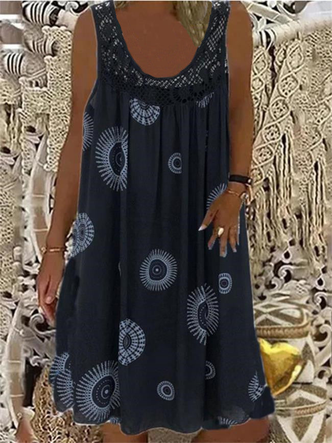 🎁👗 [S-5XL] Dámské letní šaty s límečkem bez rukávů s potiskem