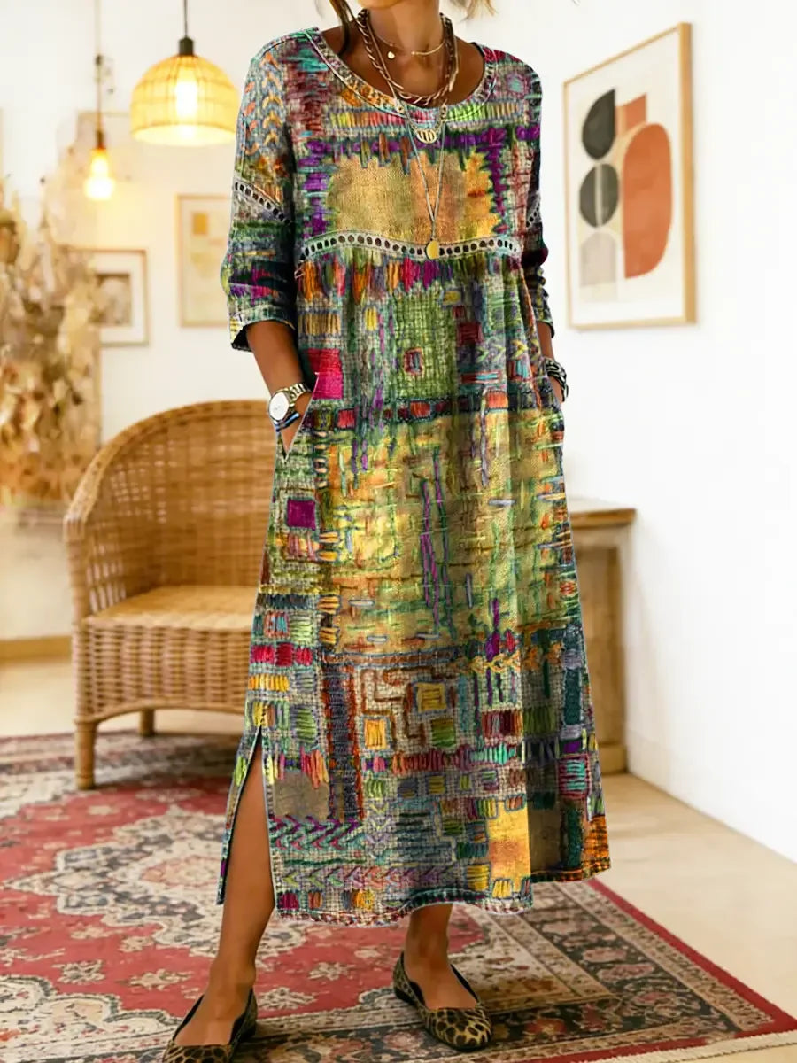 ✨ Ostatni dzień zniżki 50%!【S-5XL】Letnia sukienka w stylu retro z okrągłym dekoltem i nadrukiem – lekka, przewiewna, wyszczuplająca i łatwa w stylizacji.
