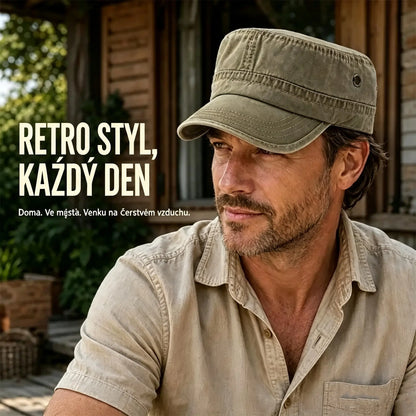 🏷️ Poslední den – sleva 50 %! Vintage vojenská čepice s plochým vrškem v sepraném stylu, retro design, unisex.