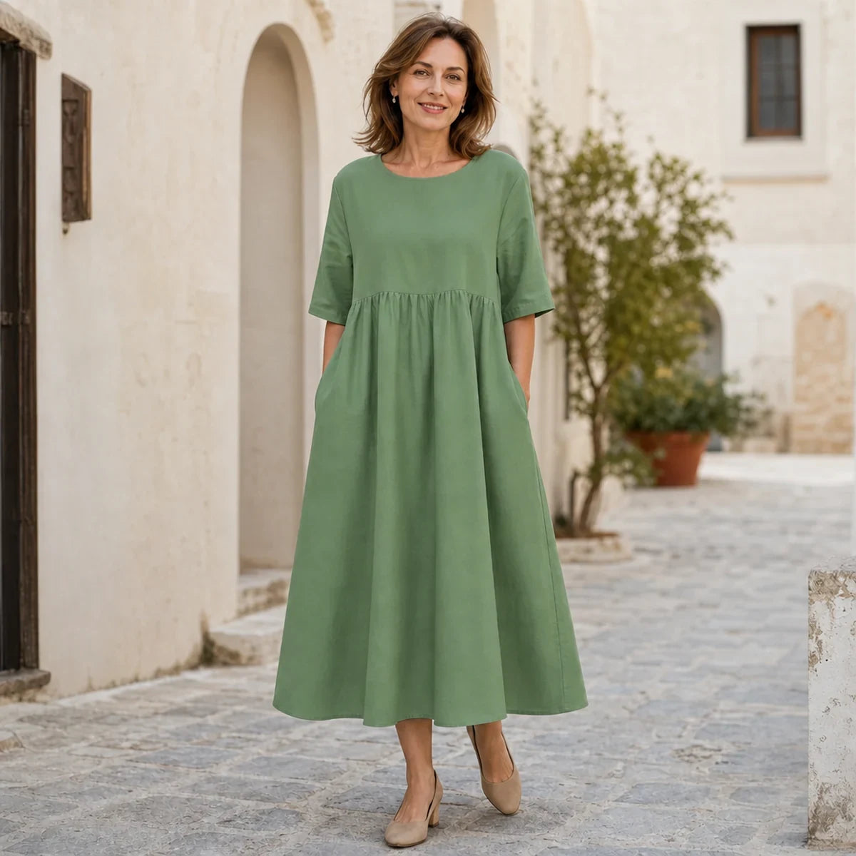 ⏳ Poslední den 50% sleva【S–5XL】Letní jednoduché ležérní prodyšné šaty, univerzální a stylové
