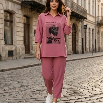 💝Moderní dámská dvoudílná souprava, ležérně-elegantní design, dostupná v několika elegantních barvách