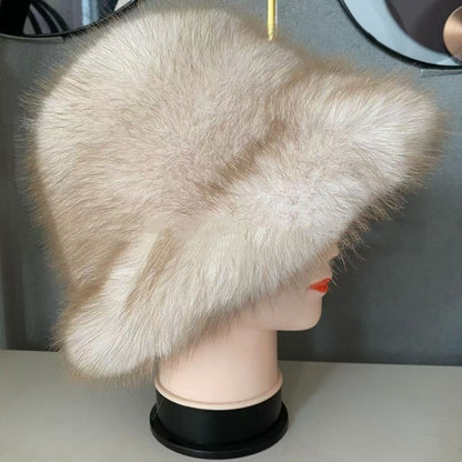 Ciepła damska czapka jesienno-zimowa z dużym rondem i kopułą, futro z lisa-4224357