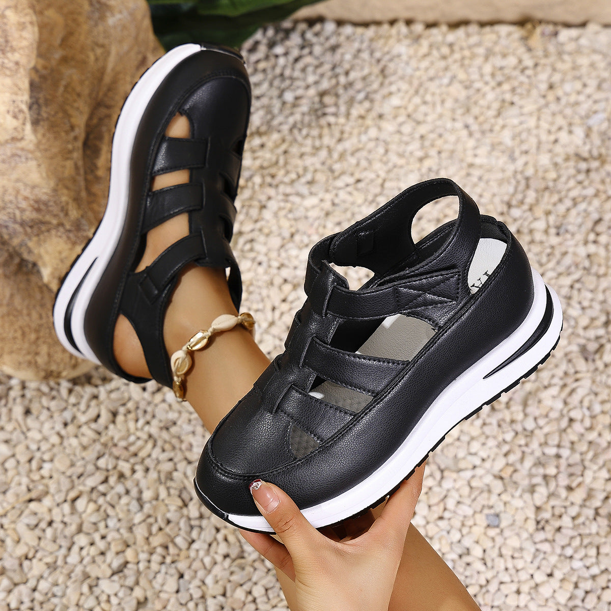 🔥【Oferta specjalna】【Kup 1, otrzymaj 1 gratis】 🌸【35-43】Modne damskie sandały na 2025 rok, wykonane z prawdziwej skóry, z wygodnym ażurowym obcasem-4035768
