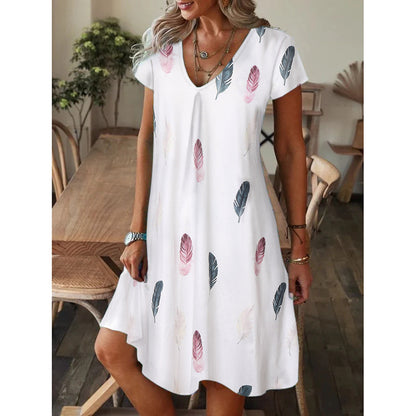 💕【S-5XL】Lato 2024 nowa damska swobodna sukienka z krótkim rękawem i dekoltem w szpic 3616940