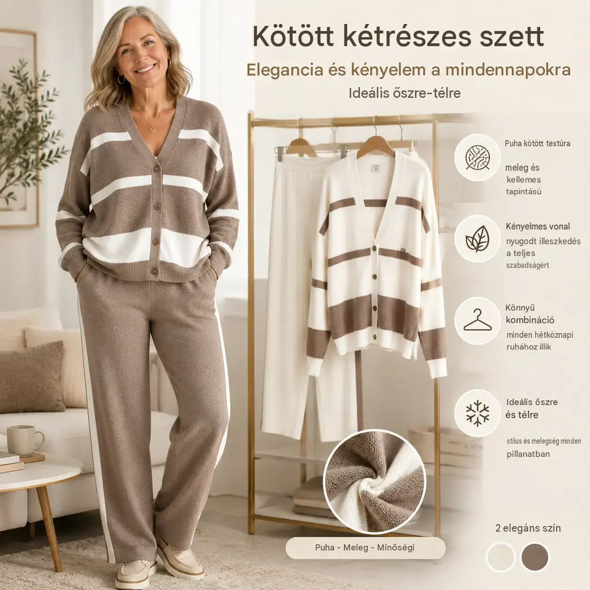 🍁【Felső + Nadrág】🍂 Ez a vadonatúj, kiváló minőségű és stílusos, kötött kétrészes szett kényelmes, sokoldalú, és tökéletes választás a mindennapokra.